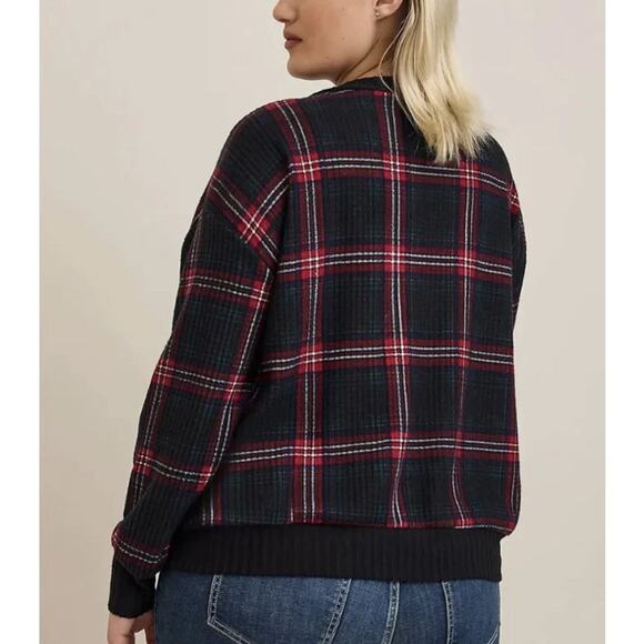 Torrid Brushed Waffle Surplice Drop Shoulder Top Womens Size 1X Black Red Plaid - Picture 7 of 12
